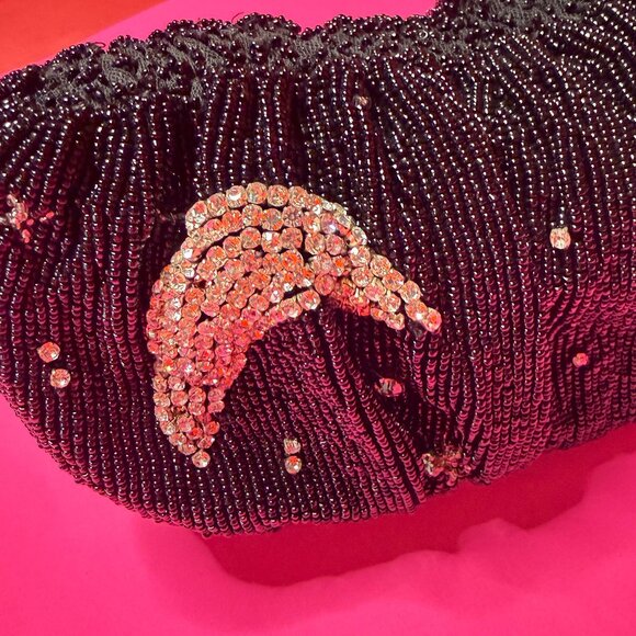 Staud Black Beaded Shoulder Bag – Unique Celestial Rhinestone Moon Design - Picture 11 of 12